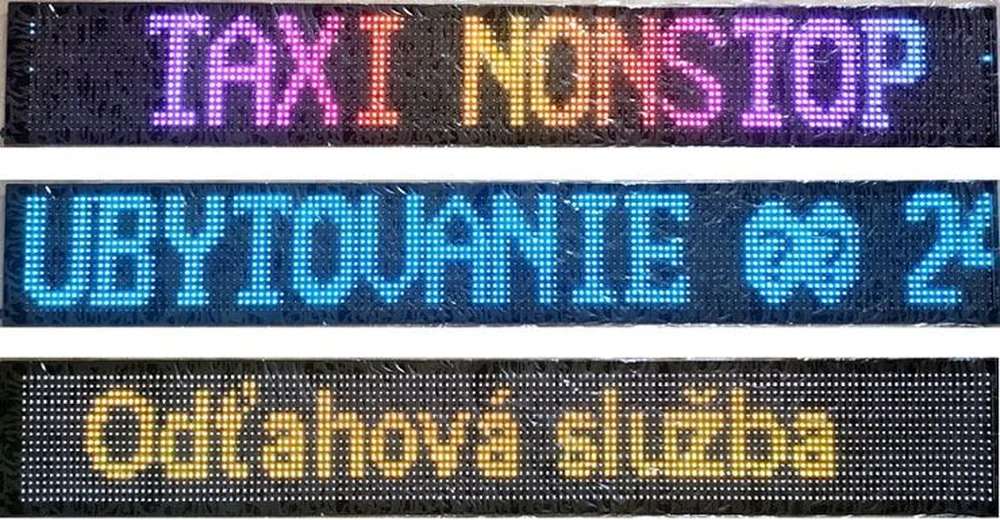 Farebná svetelná LED reklama pútač pás ohýbateľný flexibilný 133x19,2cm s diaľkovým ovládaním, aj do auta, napájanie 5V