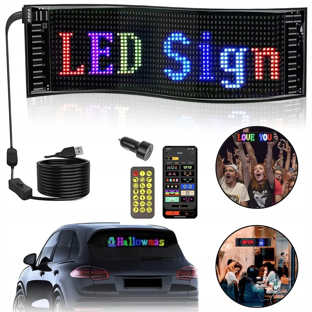FLEXIBILNÁ PROGRAMOVATEĽNÁ SVETELNÁ LED REKLAMA PÁS 60 x 12cm aj do AUTA na 5V